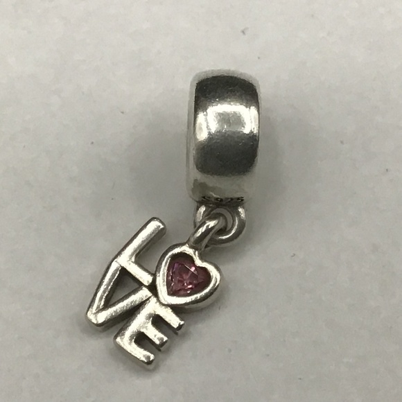 - Genuine Pandora All About Love Fancy Word Dangle Charm With Pink CZ - Picture 1 of 5